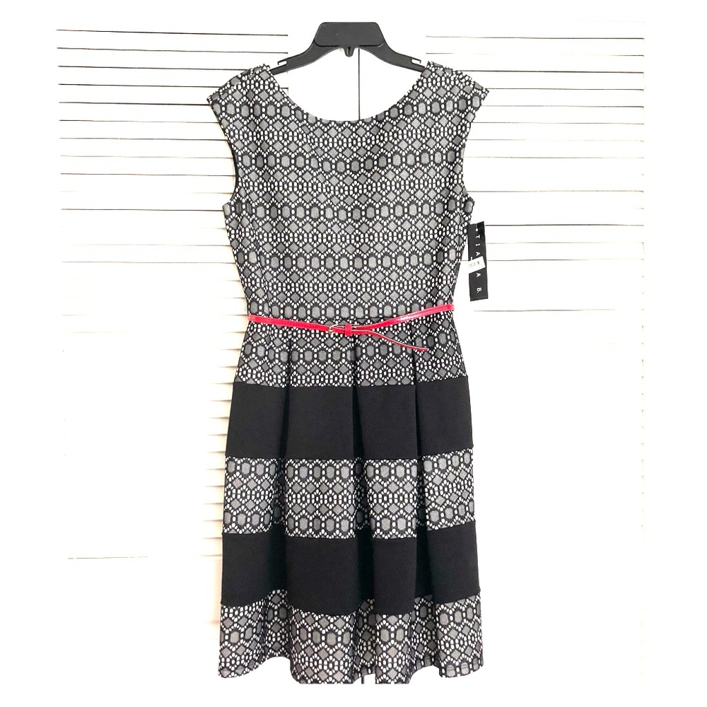Black & White Sleeveless Dress with Woven Design